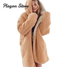 Hooded Open Front Lamb Wool Coat Female Plush Overcoat Casual Outerwear 2018 Autumn Winter Warm Soft Fur Coat цена Hooded Open Front Lamb Wool Coat Female Plush Overcoat Casual Outerwear 2018 Autumn Winter Warm Soft Fur Coat цены онлайн