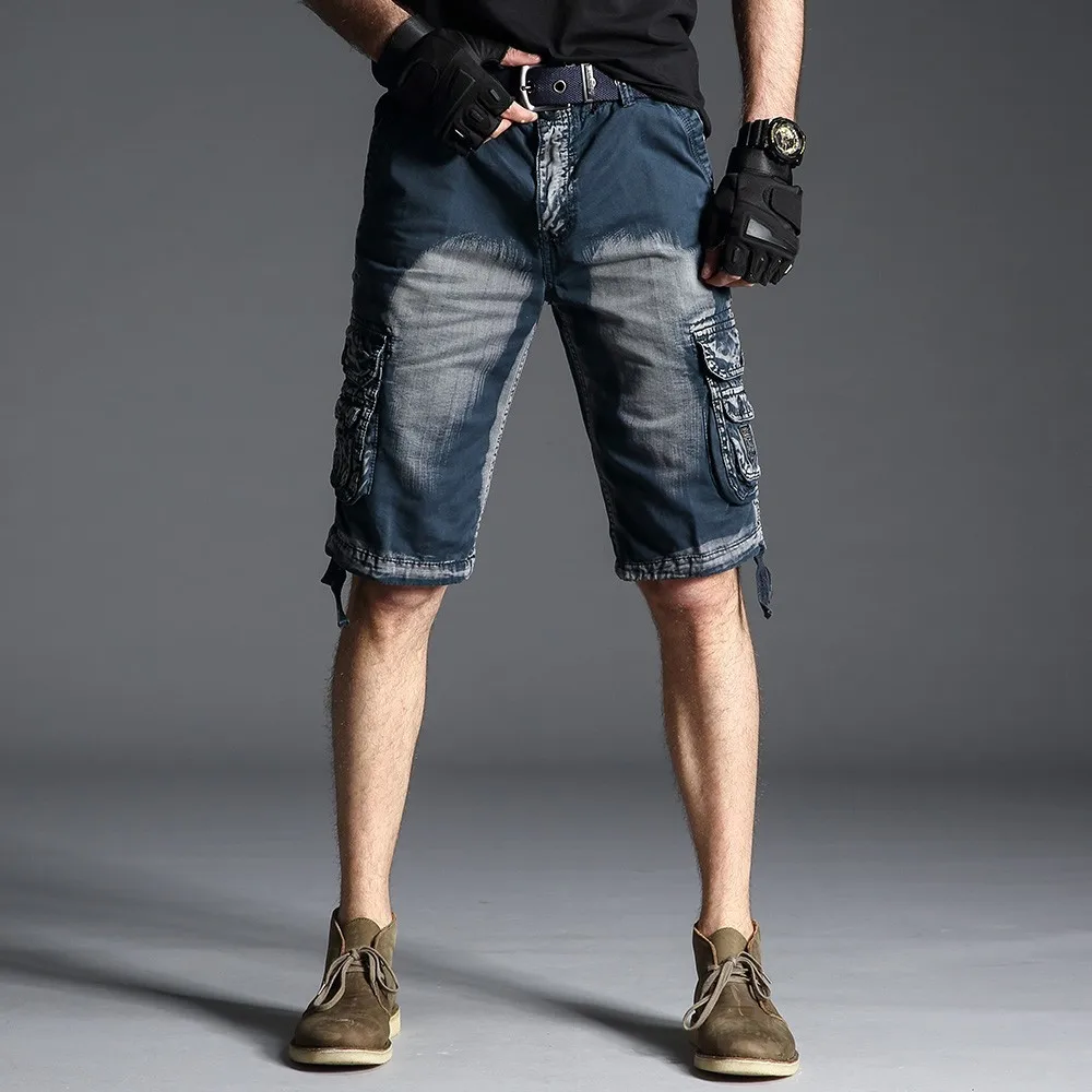 Мужские военные штаны-карго из денима, шорты, брендовые новые армейские камуфляжные шорты, мужские хлопковые свободные рабочие повседневные шорты, плюс размер 40
