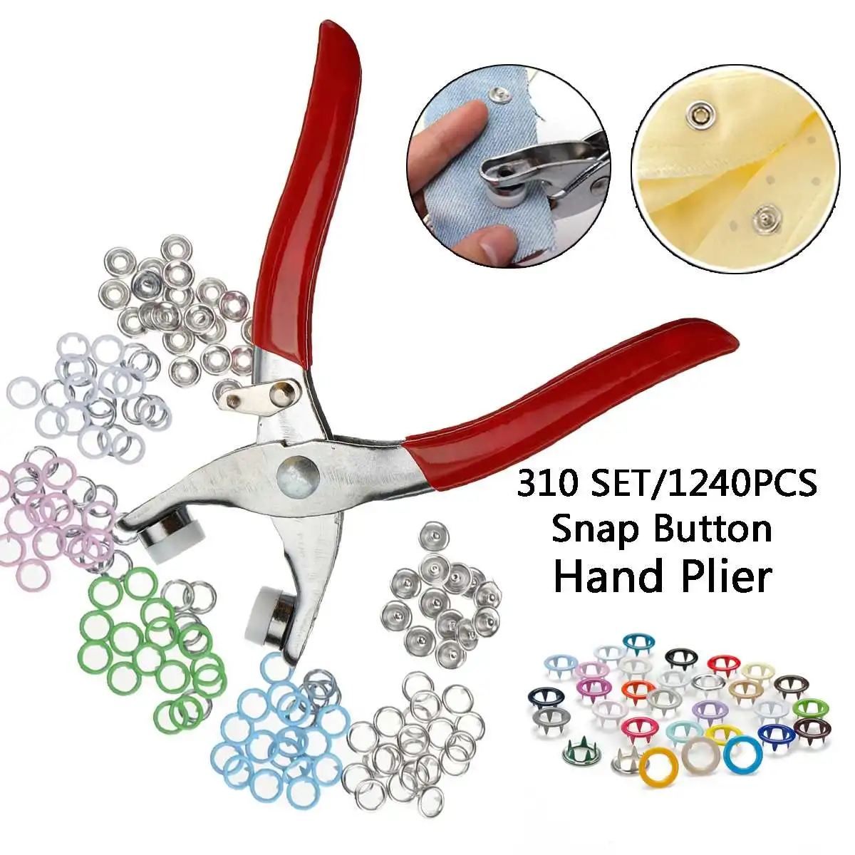 310 Set 9.5mm Metal Prong Ring Buttons Press Studs 31 Mix Colors