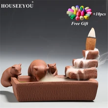 Фиолетовый песок обратного потока ладан горелка держатель+ 10 ароматических конусов с тремя маленькими свиньи курильница башня курильница дзен домашний декор