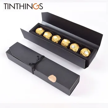 

5 PCS Present Gift Box Chocolate Jewelry Wedding Favor Paper Gift Box Candy Red Black Box Packaging Ribbon Sticker Cardboard