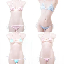 Размеры короткая футболка с героями из японского аниме «Стиль Полосатое белье комплект с бюстгальтером из хлопка harajuku милые привлекательные чехлы с названием песни «Hatsune Miku бикини розового и голубого цвета, нижнее белье Косплэй