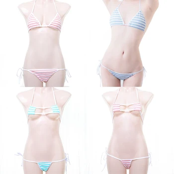 

Free Size Japanese Anime Style Stripe Lingerie Bra Set Cotton harajuku Cute sexy Hatsune Miku Bikini pink blue underwear Cosplay