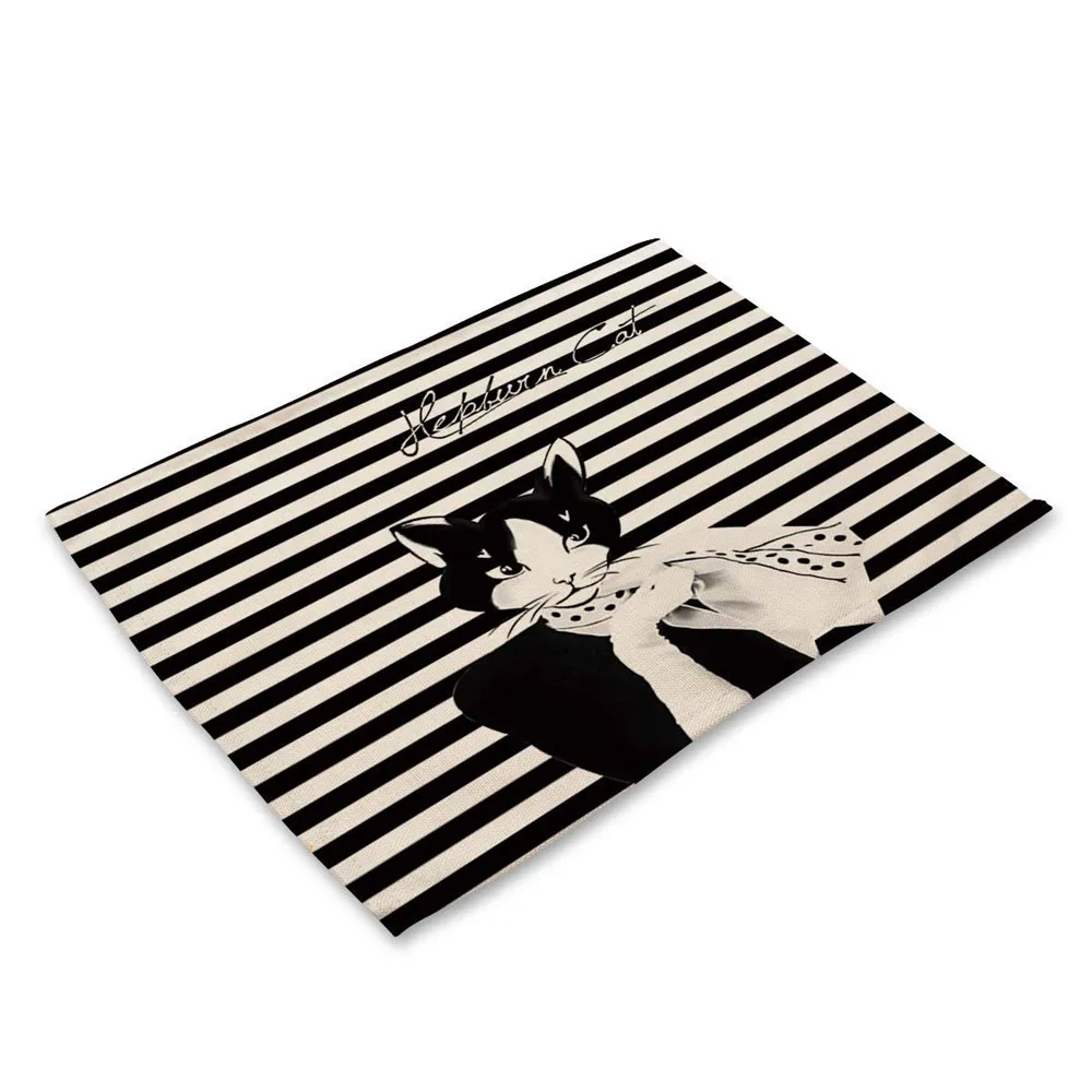 الإبداعية السيدة القط طباعة الجدول ماتس طاولة طعام الطبيعة الكتان تحديد الموقع عاء كوب الوقايات للمطبخ