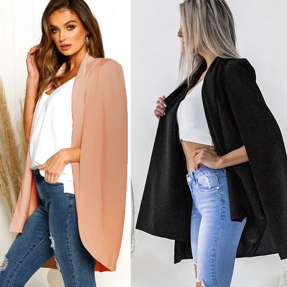 

Hirigin Autumn Women Casual Solid Coat Open Front Cardigan Split Jacket Coat Cape Cloak Plus