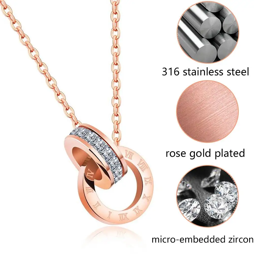 Rhinestone шипованное ожерелье римская подвеска с номерами розовая золотая