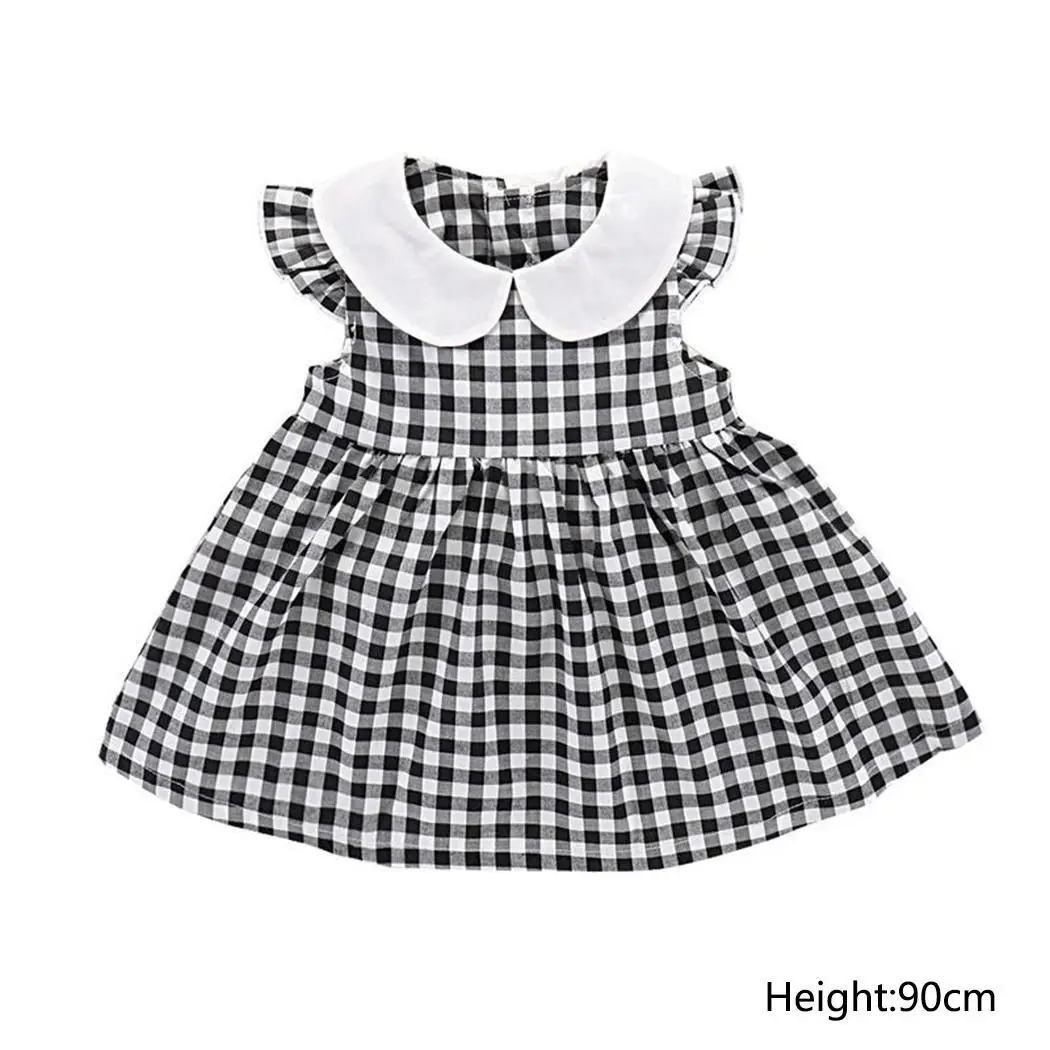 

Children Girls Casual Doll Collar Flare Sleeve Plaid A Line Casual, Street, Outdoor Button Dress Pleated
