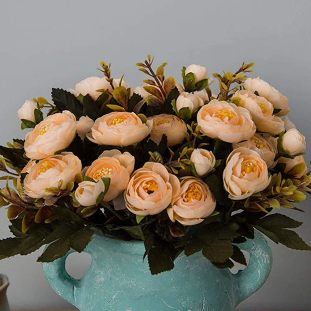 

Artificial Flowers Rose Wedding Decoration Beautiful Fake Flower Bouquet Home Decor Silk Flores Party Supplies 6 Fork 9 Heads