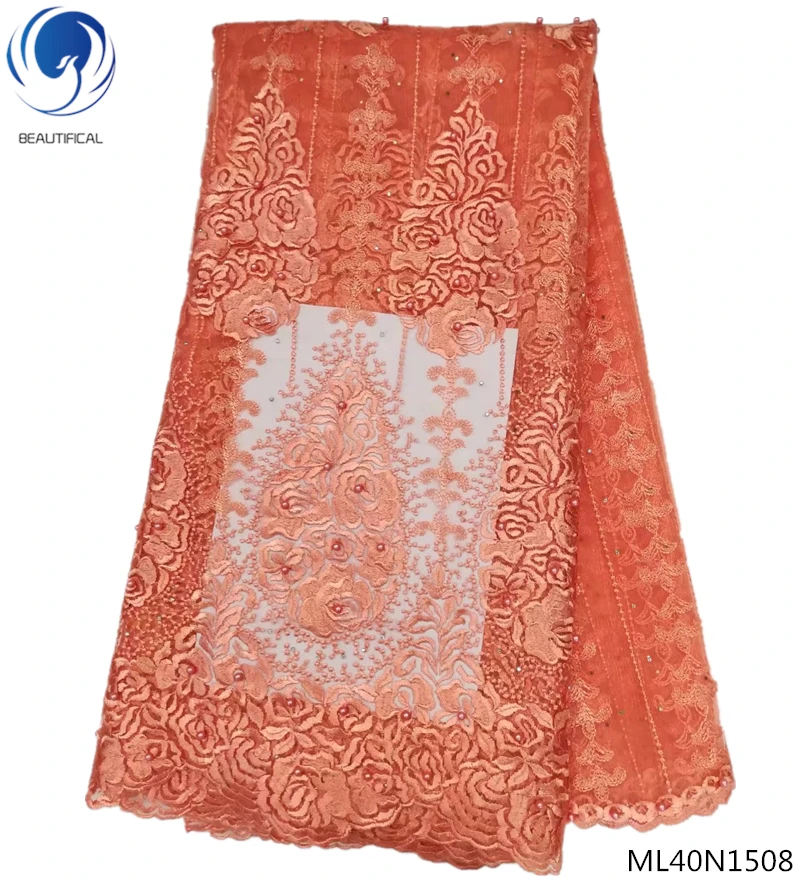 

BEAUTIFICAL beaded lace african lace fabric 2019 lace fabric for wedding dresses 5 yards/lot nigerian fabrics laces ML40N15