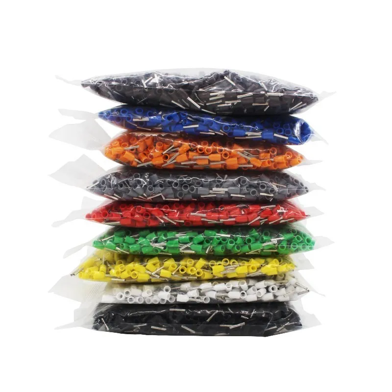 1000pcs/Pack E0508 E7508 E1008 E1508 E2508 Insulated Ferrules Terminal Block Cord End Wire Connector Electrical Crimp Terminator
