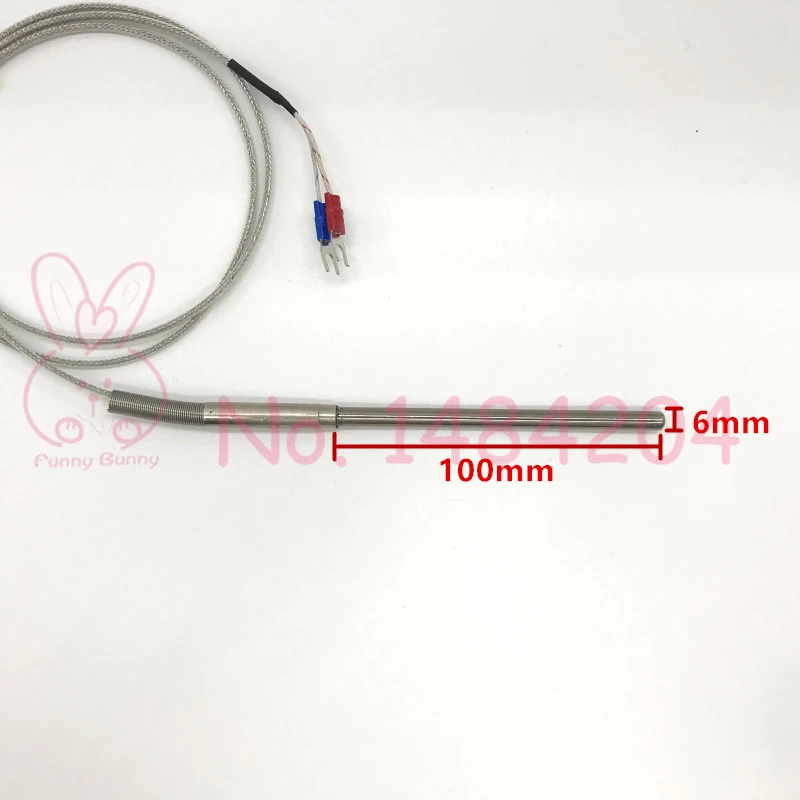 Термопара типа K до 1200C градусов 6 мм* 100 мм GH3039 высокотемпературный сплав зонд 1 м металлический экранированный провод