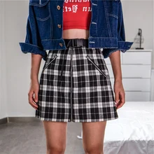Женская Сексуальная короткая юбка в клетку панк Рок передняя молния клетчатый ремень с пряжкой Harajuku уличная летняя клешеные штаны с высокой талией женские
