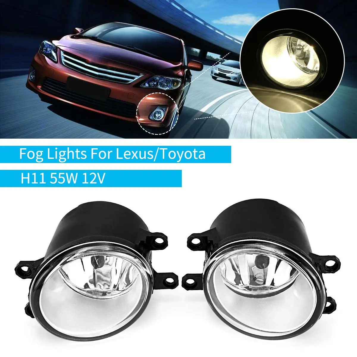 

Pair 55W H11 Blub Car Light Fog Lamp Yellow Lamp For Toyota Corolla Avensis Camry Ractis Verso RAV 4 2003-2014 Halogen Fog Light