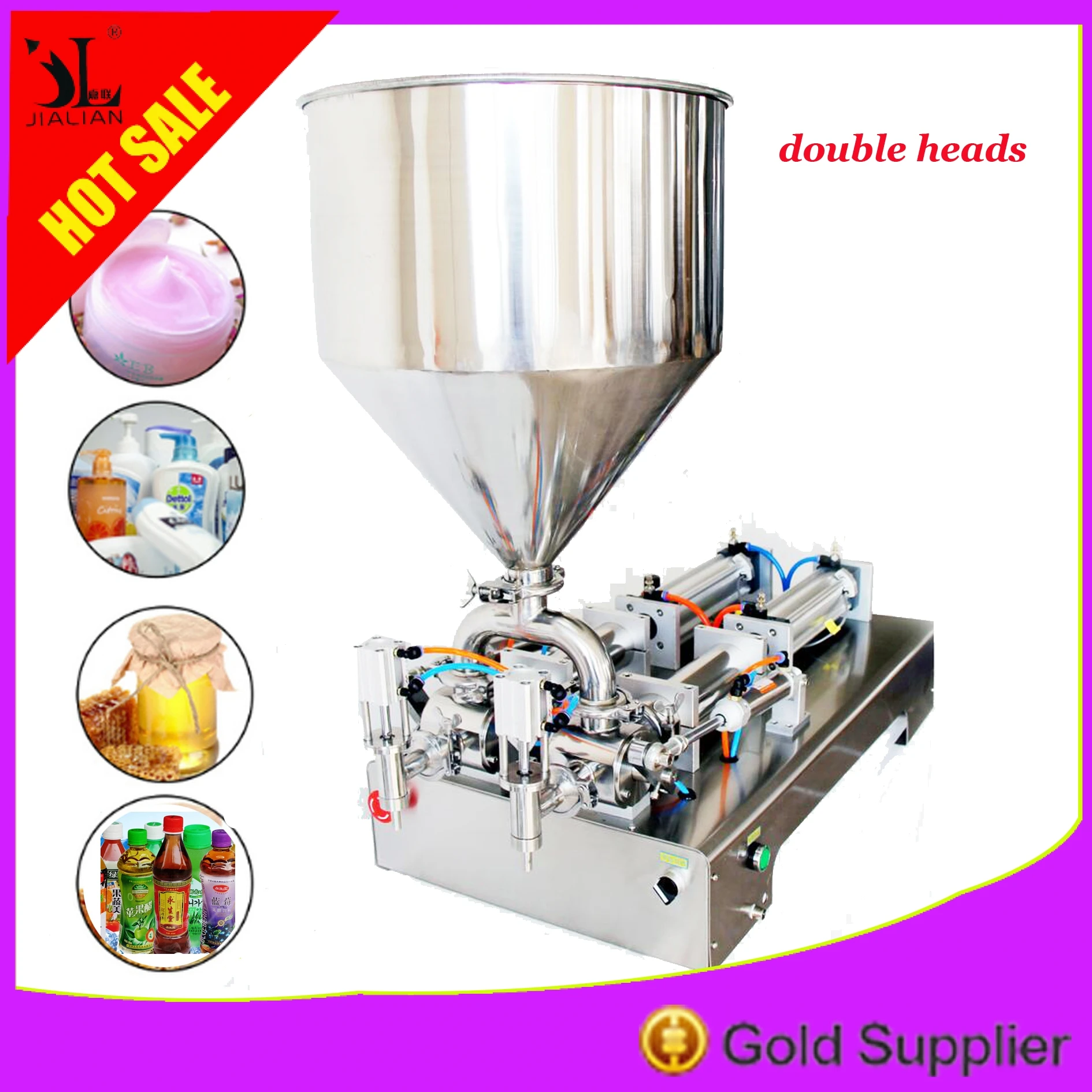 

Double Heads Paste Filling Machine Chilli Soy Sauce Shampoo Lotion Cream Yoghourt Honey Pneumatic Filler Piston Free Shipping