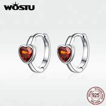 

WOSTU 100% Real 925 Sterling Silver Earring Original Red Love Heart Stud Earring For Women Making Fashion Jewelry Gift DAE084