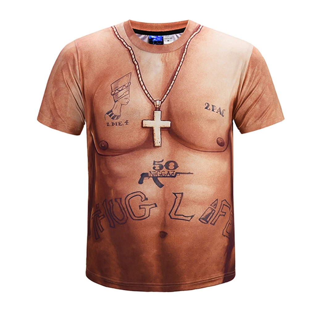 

Fashion Round Neck Pullover T-shirt Tattoo Muscle 3D Printed Short Sleeve Tee Shirt Top