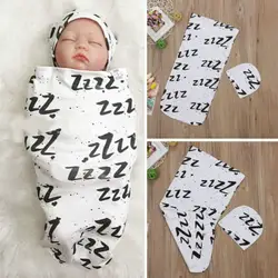 Новый 2 шт. хлопок новорожденных Детское мягкое принт спальный мешок пеленание одеяло + шапки пеленать обёрточная бумага детские чехлы