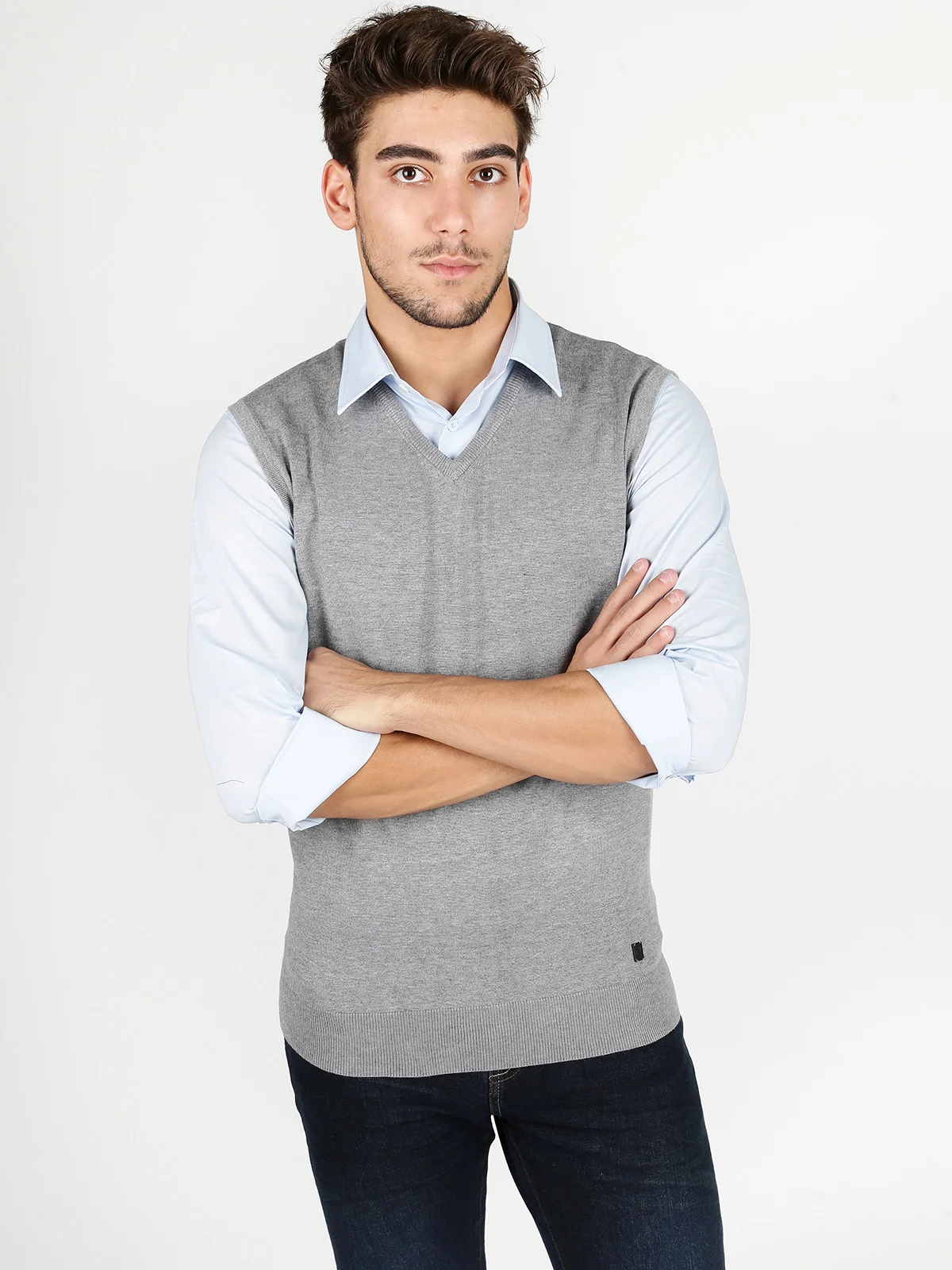 Knit vest V neck Gray-in Vests & Waistcoats from Men's