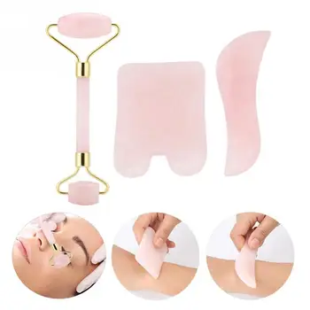 

3pcs/set Double-end Natural Jade Roller Massage & Scraping Board Kit Massage Body Care Tool Face Massager Lifting Tool 1