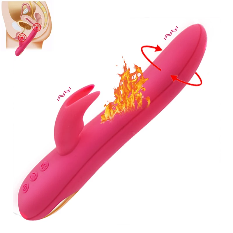 Silicone Erotic Heating Rotating font b Dildo b font Vibrator Dual Motors Waterproof Charging Rabbit G