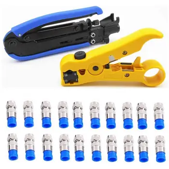 

BHTS-Coaxial Compression Tool Coax Cable Crimper Kit Adjustable RG6 RG59 RG11 75-5 75-7 Coaxial Cable Stripper with 10 PCS F C