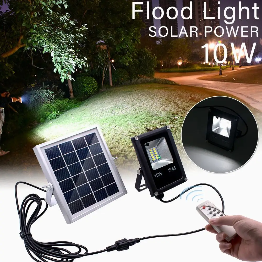 

10W LED Solar Powered Flood Lights Outdoor Garden Lawn Landscape Lamps Waterproof Security Wall Lamps Floodlight +Remote Control