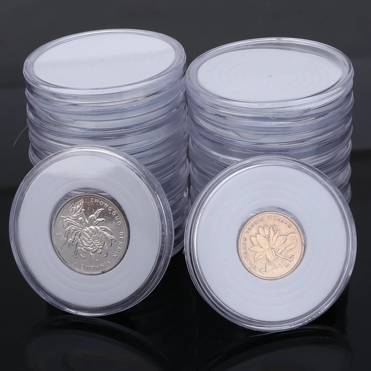 

20 Piece 46MM Coin Display Boxes Container Small Transparent Round Zodiac Coin Capsules Holder Storage Case Home DIY Decor