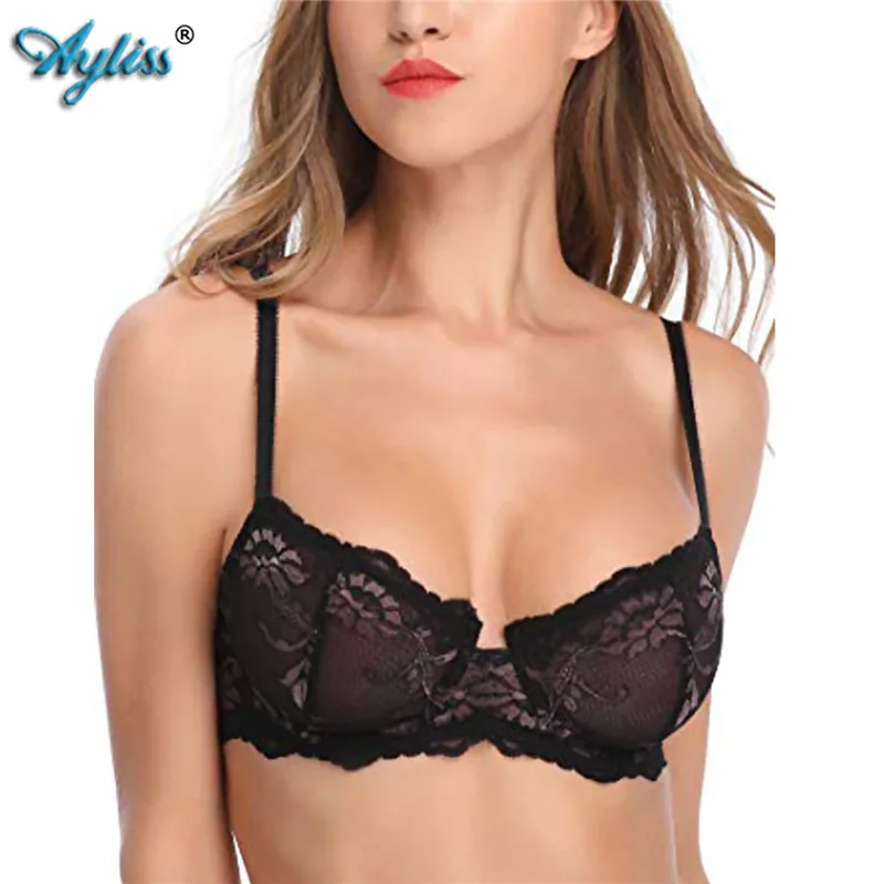 

Ayliss Free Shipping 1pc Black Women's Lace Bra Beauty Sheer Sexy Bra Non Padded Underwired Unlined Bra