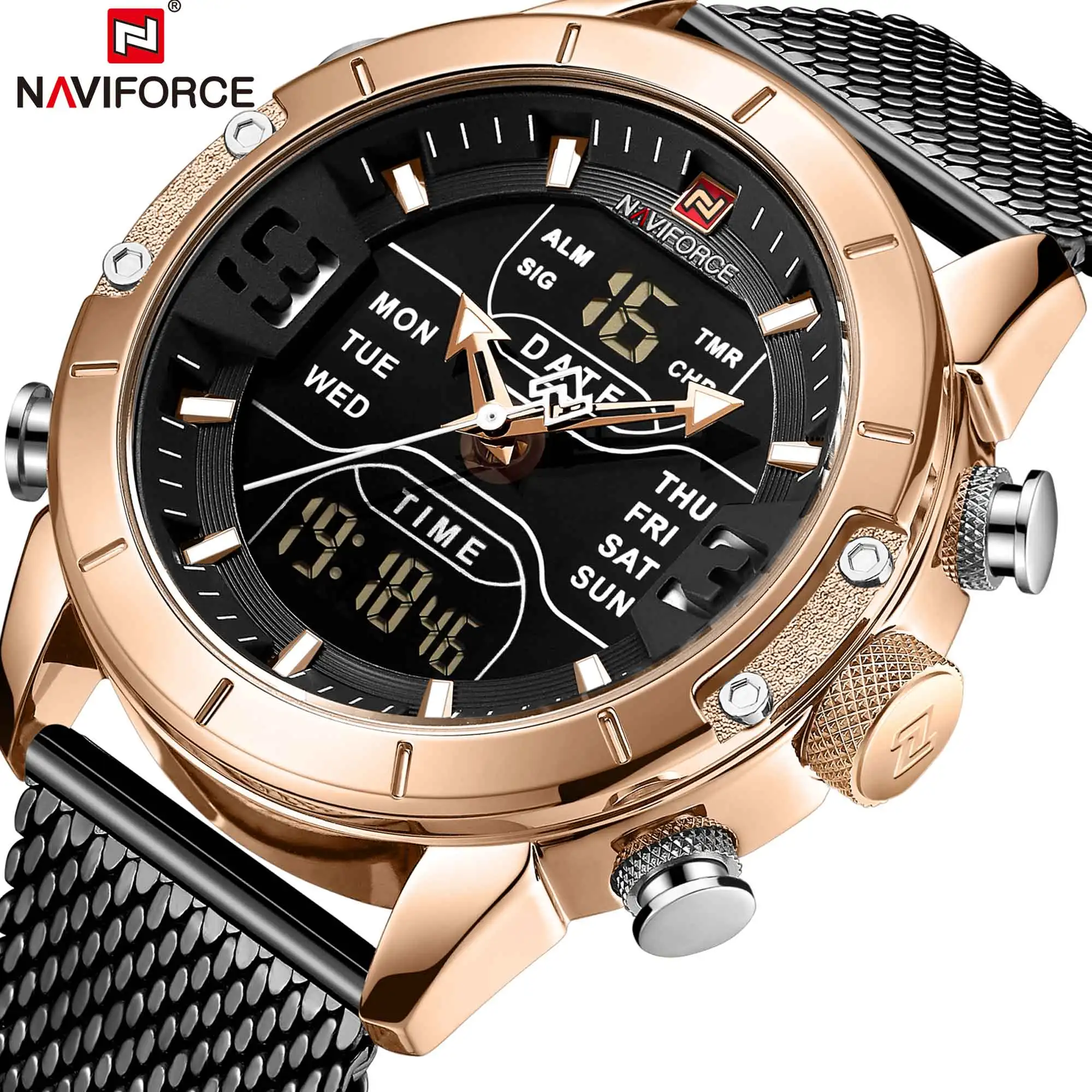 Часы NAVIFORCE 9153 мужские спортивные армейские водонепроницаемые светодиодный