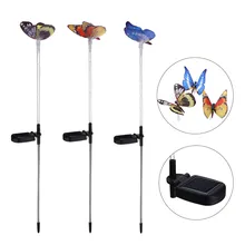 3 шт. Солнечный многоцветный волоконно-оптический Искусственный бабочка светодиодный фонарь для столба вставленный прозрачный световой полюс для Декор для сада