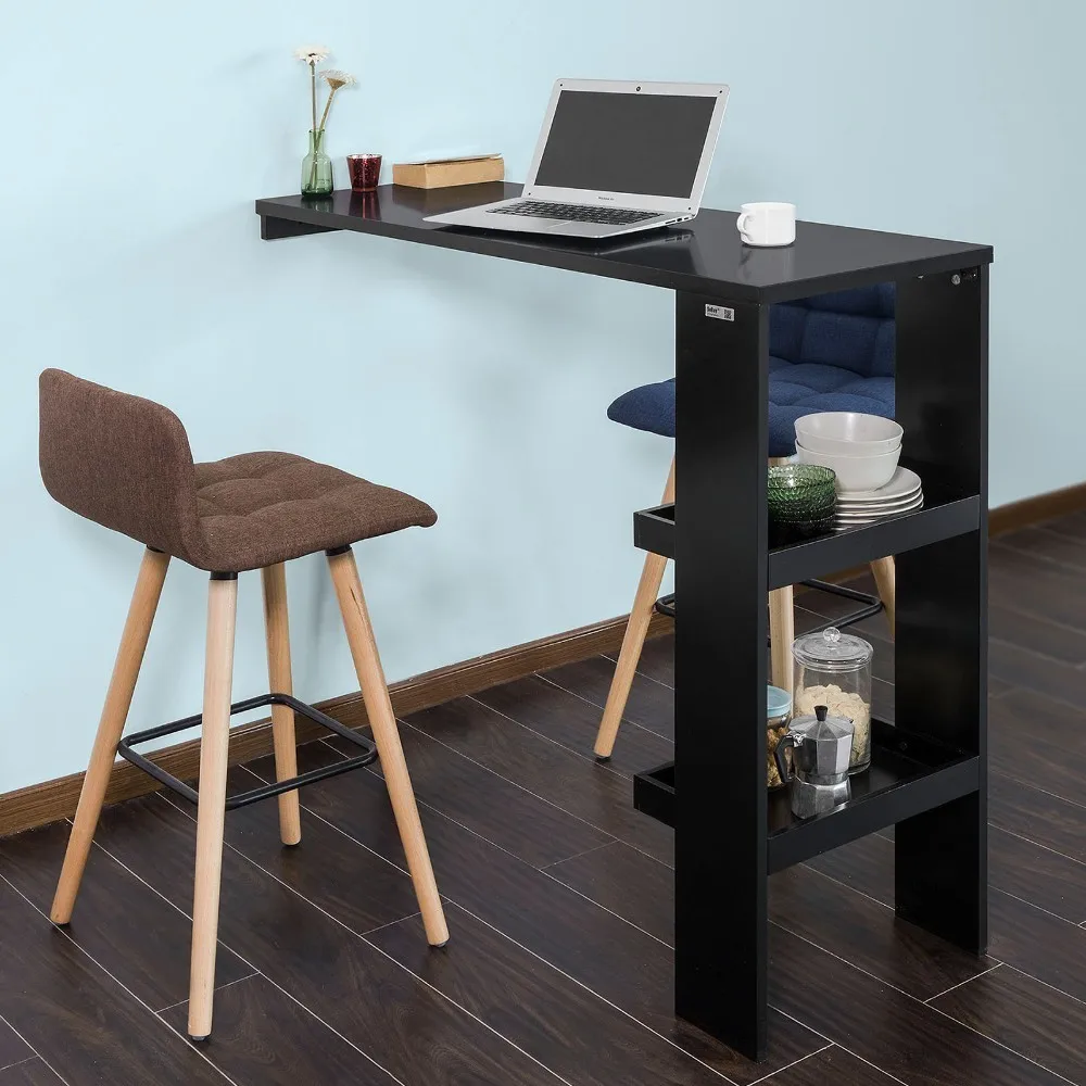 SoBuy FWT55 , Wall Mounted Kitchen Breakfast Bar Table Dining Table Coffee Bar with 2 Storage Shelves (Stool Not Included)
