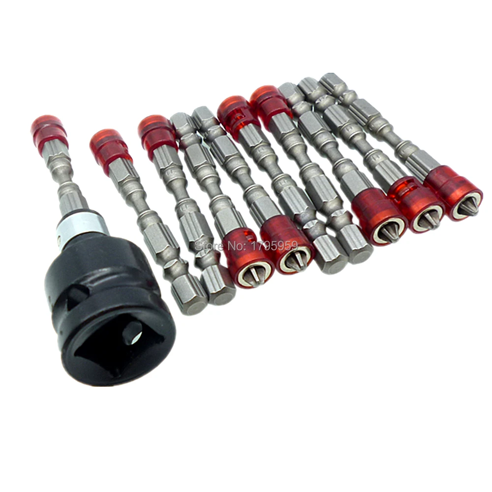 

10pcs Screwdriver Bit 65mm Drywall Phillips Screw Driver with Impact Socket Adapter Conversion 1/2" Square Dr to 1/4" Hex Shank