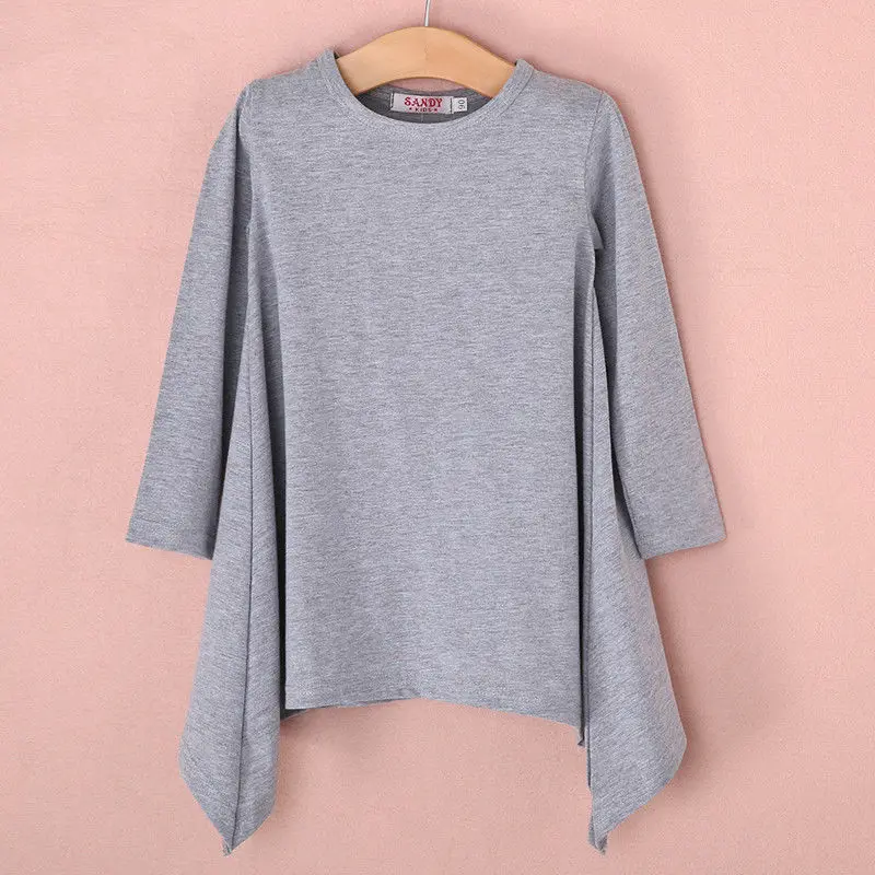 

2019 New Fashion Autumn Girl Dress Irregular Hem Long Sleeve Black Gray Dress Casual Solid DressFor Kids Baby Girls Size 2-6T