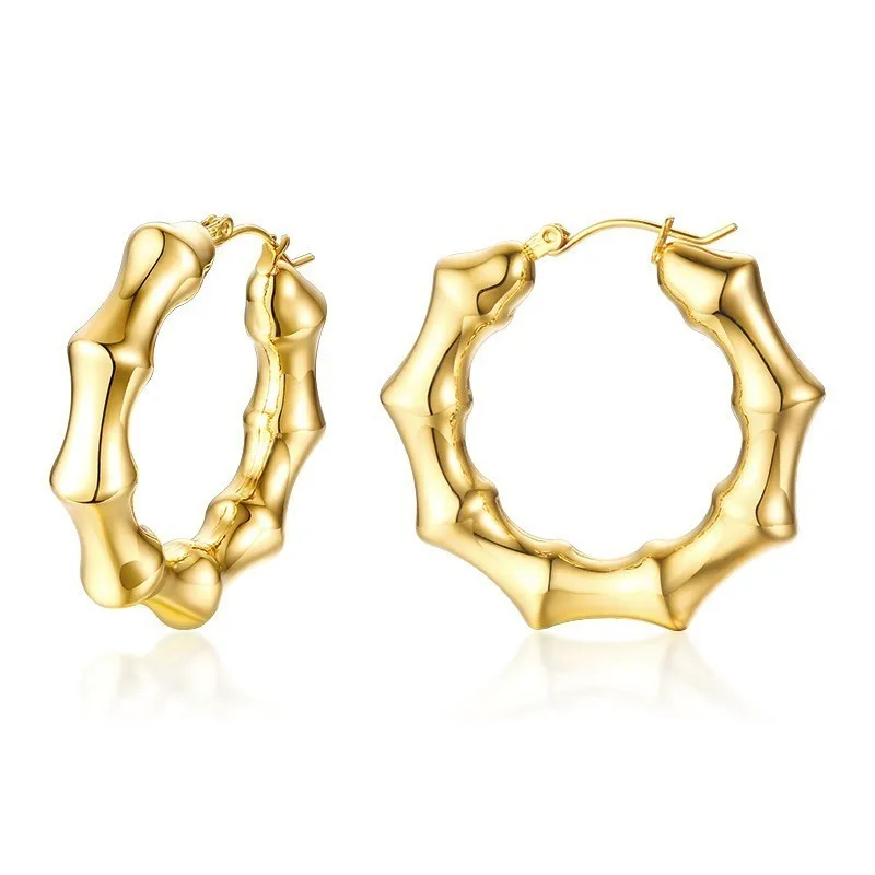 Bamboo Hoop Earrings in Golden Stainless Steel Earing for Women