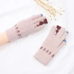 Модные перчатки с пятью пальцами, толстые теплые перчатки с пятью пальцами, толстые теплые женские перчатки с рисунком кота, милые перчатки