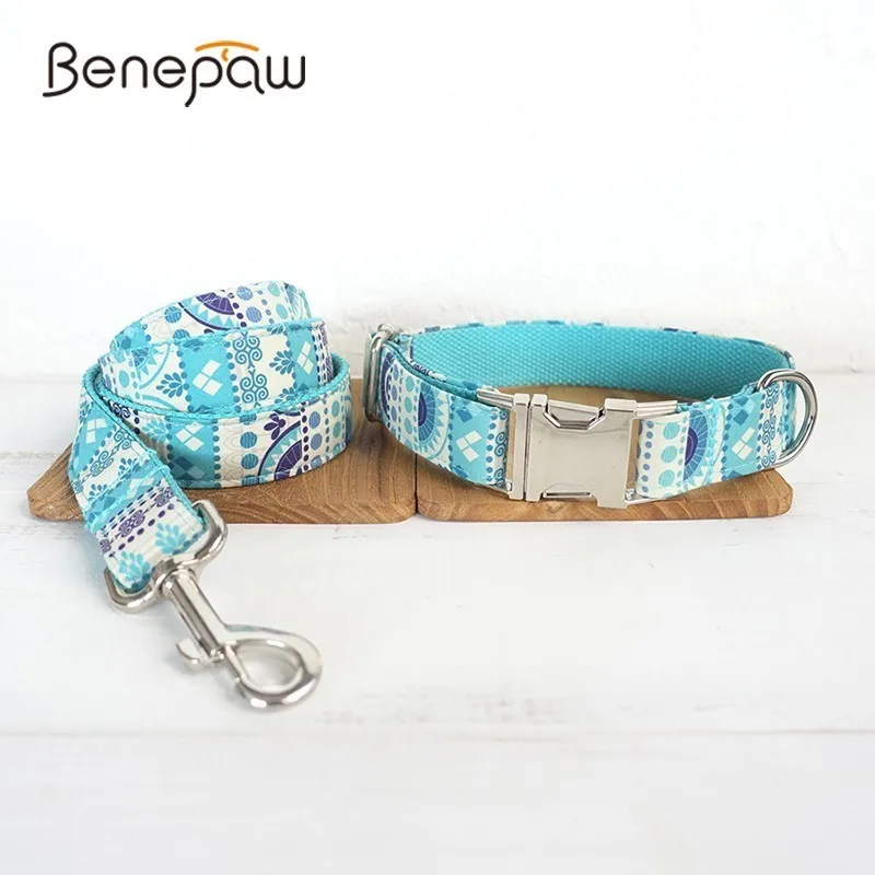 

Benepaw Quick Release Dog Collar Leash Set Handmade Metal Buckle Large Small Dog Collar Puppy New Print Nylon Pet Leash XS-XL