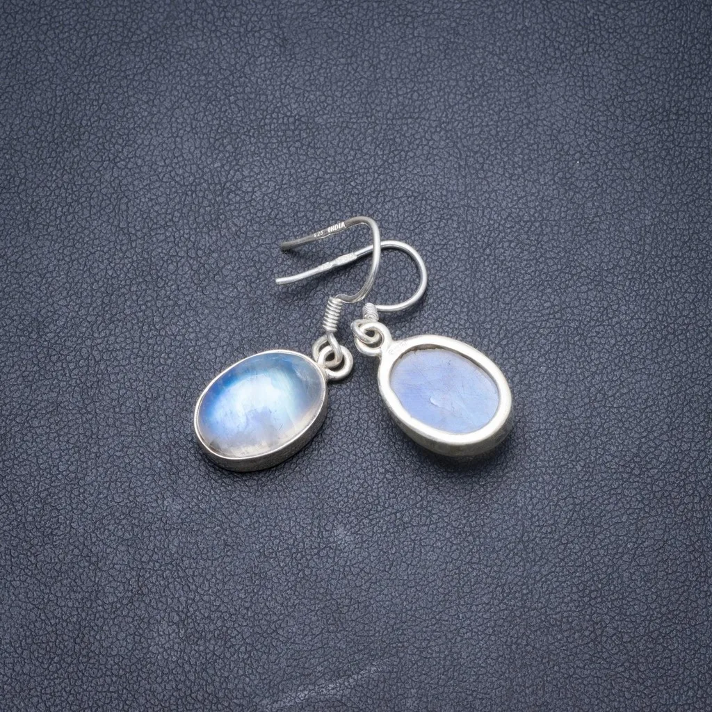 

Natural Rainbow Moonstone Handmade Unique 925 Sterling Silver Earrings 1 1/4" Y2131