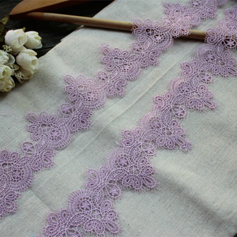 

Exquisite Purple Embroidery Fabric Tulle Lace Ribbon DIY Sewing Curtain Clothes Collar Trims Craft Decoration Guipure Supplies
