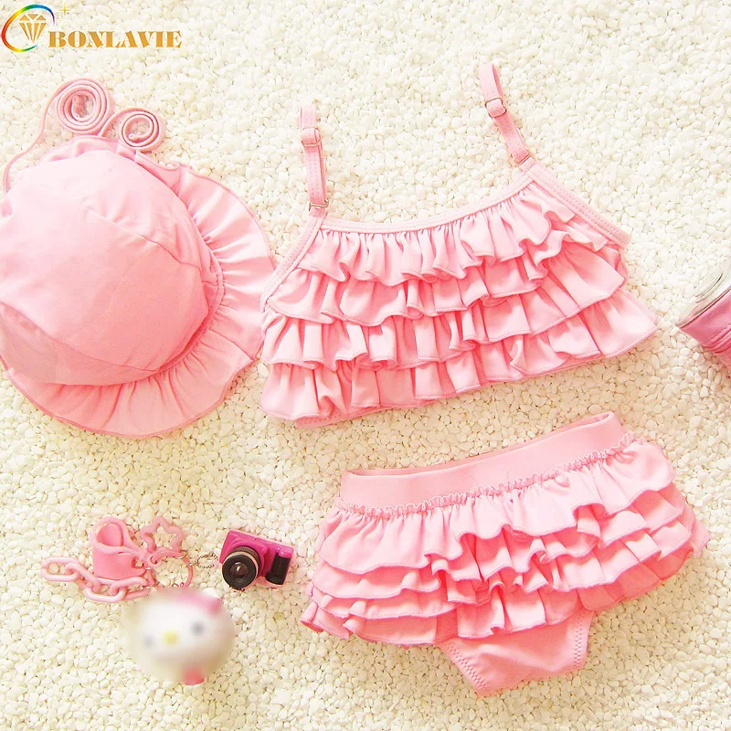 

3pcs/set Children Swimwear Solid Color Baby Bikini Set Lace Princess Child Baby Girl Bikinis Beach Swimming Suit