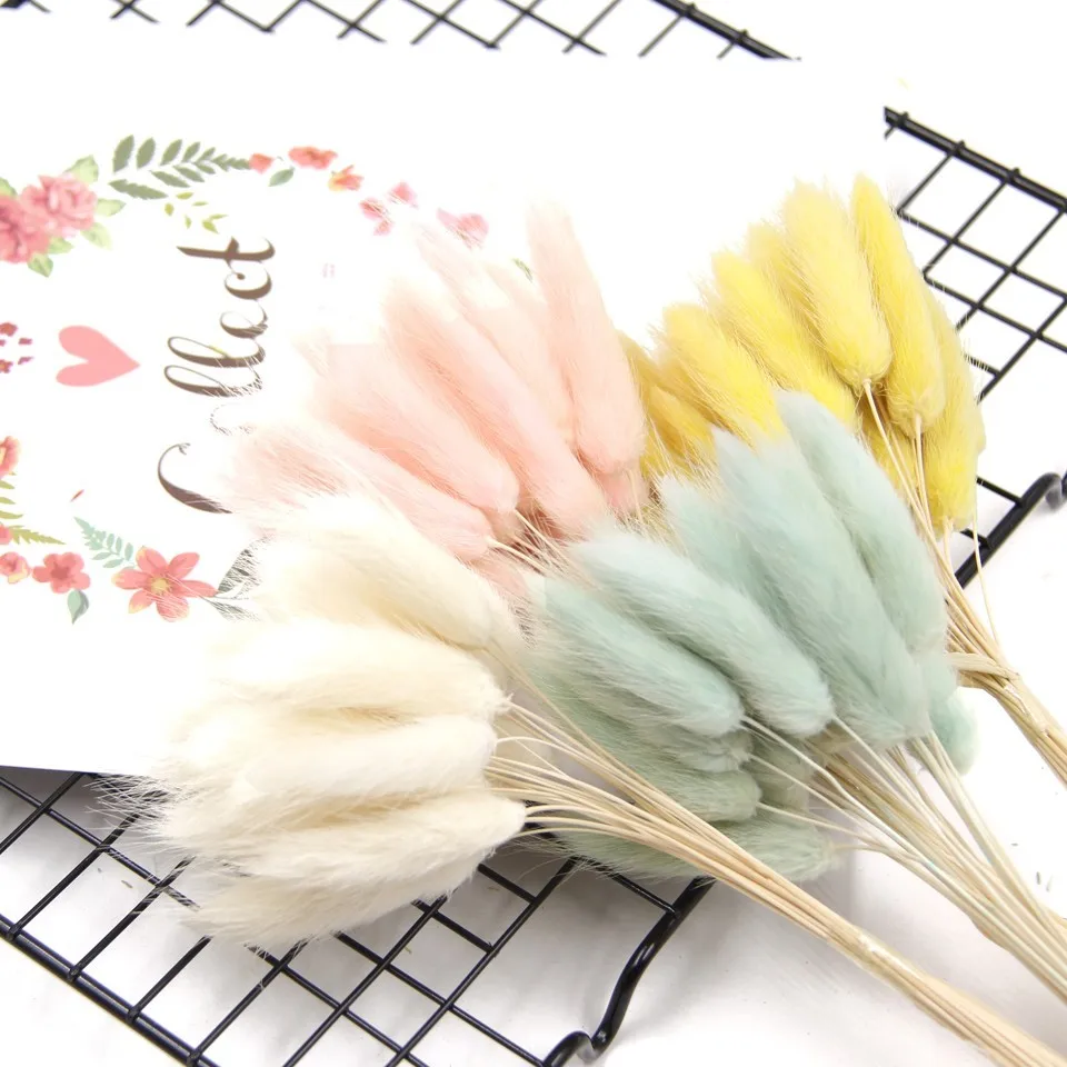 

25PCS Wedding DIY Favor Natural Dried Flowers Artificial Lagurus Ovatus Bouquets&Uraria Picta DIY Rabbit Tail Grass Bouquets
