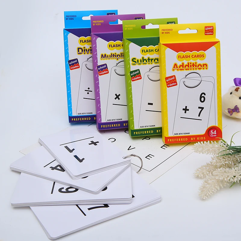 

54PCS Chlidren flash cards Math Educational cards addition subtration studying cards multiplication division teaching cards