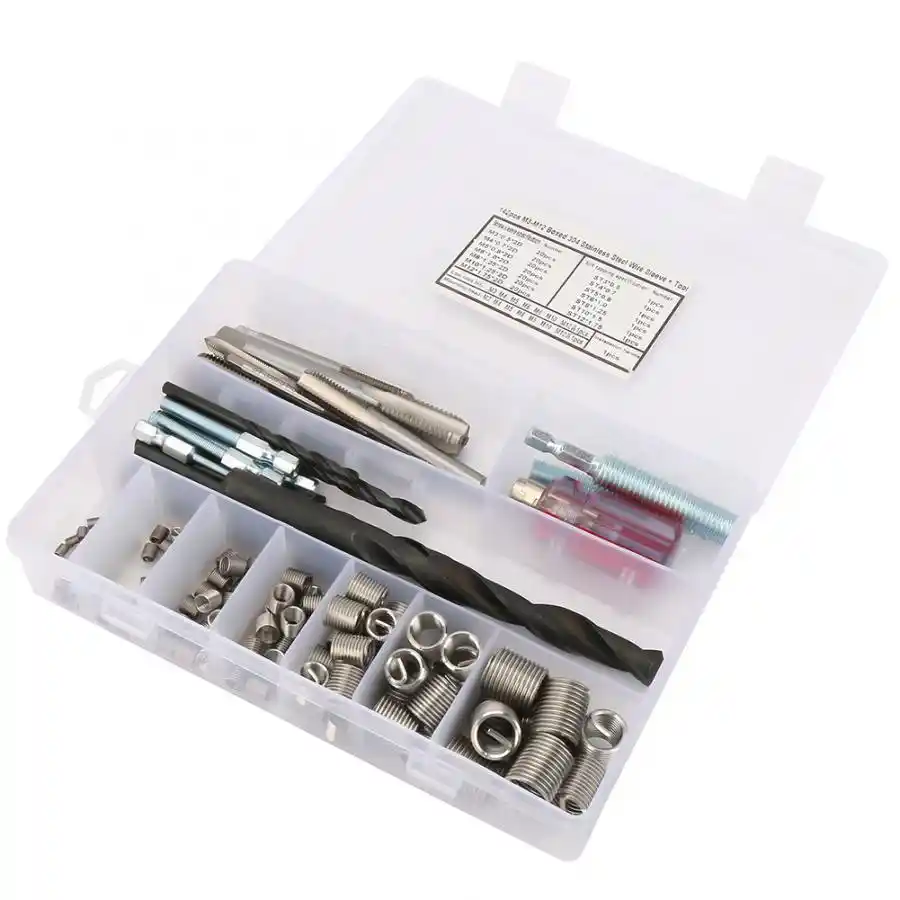 142Pcs//set Stainless Steel Threaded Inserts Nuts Assortment Tool Wire Screw Sleeve Thread Repair Insert Kit Tool Set