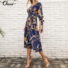 S-5XL женское сексуальное платье с v-образным вырезом, с разрезом, с поясом, высокая талия, миди платье, Элегантная туника, vestidos mujer, сарафан, негабаритный