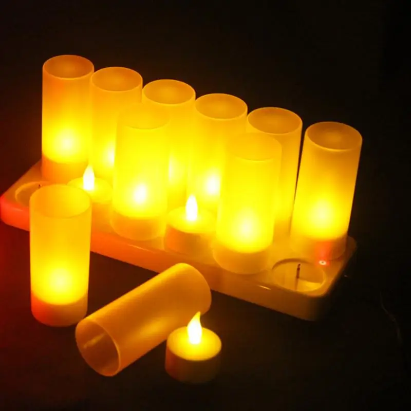 

EU/US/UK Plug 12 Bases Candle Light Rechargeable Flickering Flameless Tealight Simulation electronic Candle light Led #027