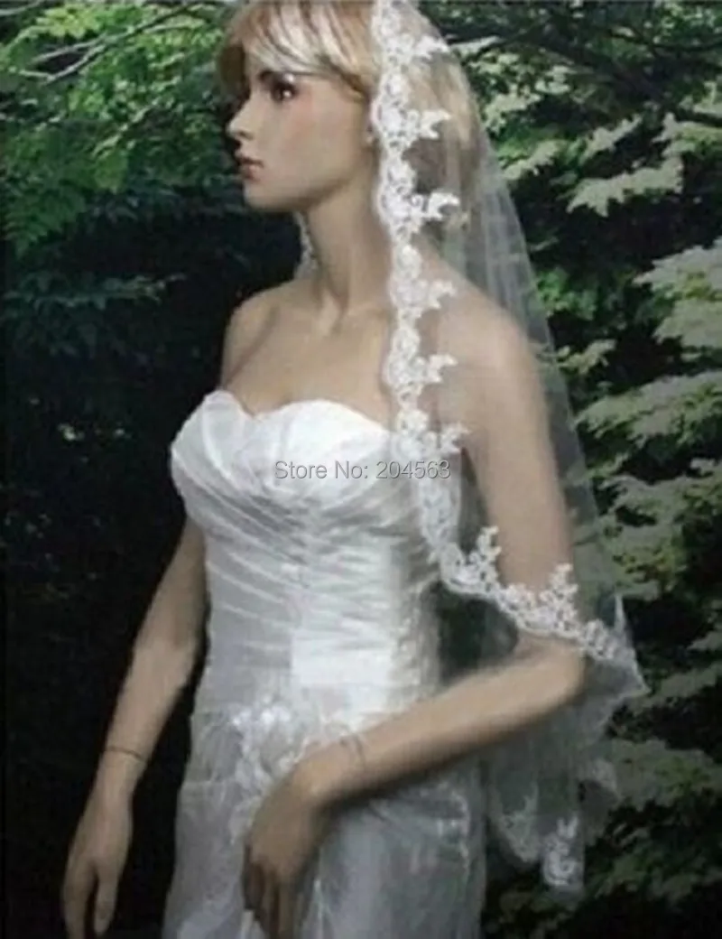 

White or Ivory Elbow Length Veil One Layer Wedding Veils Lace Tulle Veil for Bride with Comb HL2019