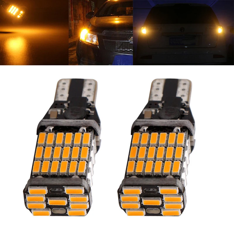 2x Янтарный T10 T15 W16W 4014 45SMD Canbus ERROR FREE светодиодный указатель поворота Стоп-сигнал лампы 12 V