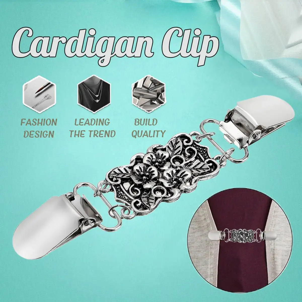 

KiWarm Retro Women Silver Duckbill Clip Fashion Shawl Blouse Shirt Sweater Collar Cardigan Clip Buckles Brooch Clothing Decor
