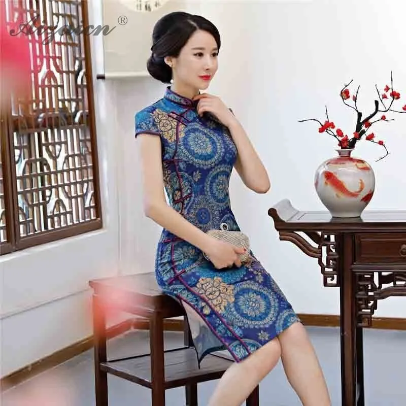 Модный принт Cheongsam мать Винтаж Длинные платья для женщин традиционные китайское платье Qipao подобные шелковые Qi Pao Халат