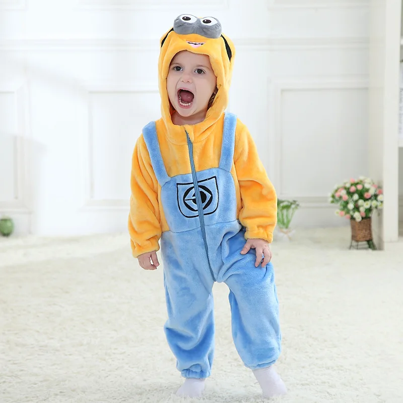 Cartoon Minions Onesie Kids Girls Boys baby Clothes set Romper Warm Soft Animal anime Cosplay Pajama Children Halloween Costumes