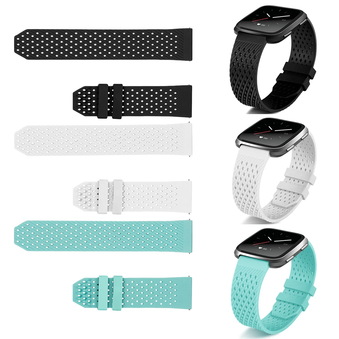 

5.5-8.1 inch TPU Loop Strap For Fitbit Versa Smart Watch Strap Silicone Buckless Mesh Strap Wearable Wrist Bracelet 3 Colors